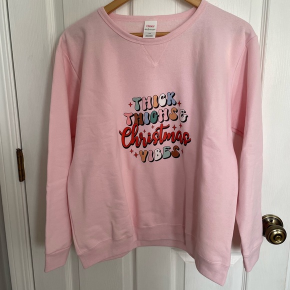 Hanes women’s crewneck sweatshirt light pink size large Christmas vibes vintage - Picture 5 of 5